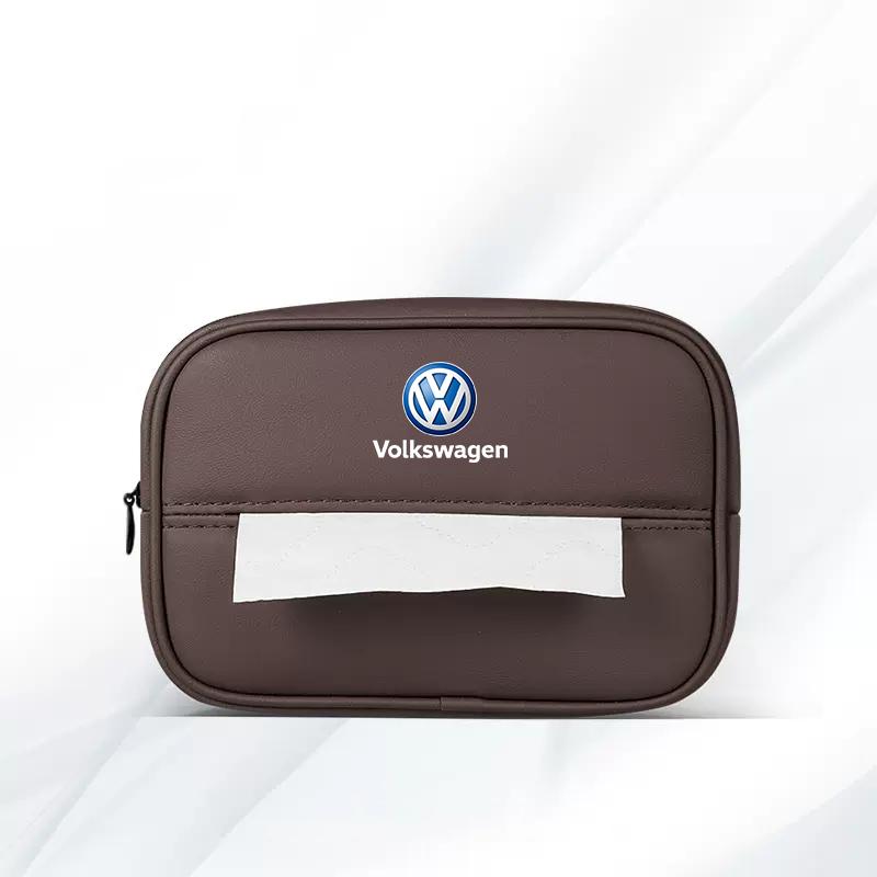 W151Car Tissue Box Car Interior Accessories For Volkswagen Golf Passat B6 Amarok T5 Tiguan Leather Tissue Storage Bag Kleenex Case