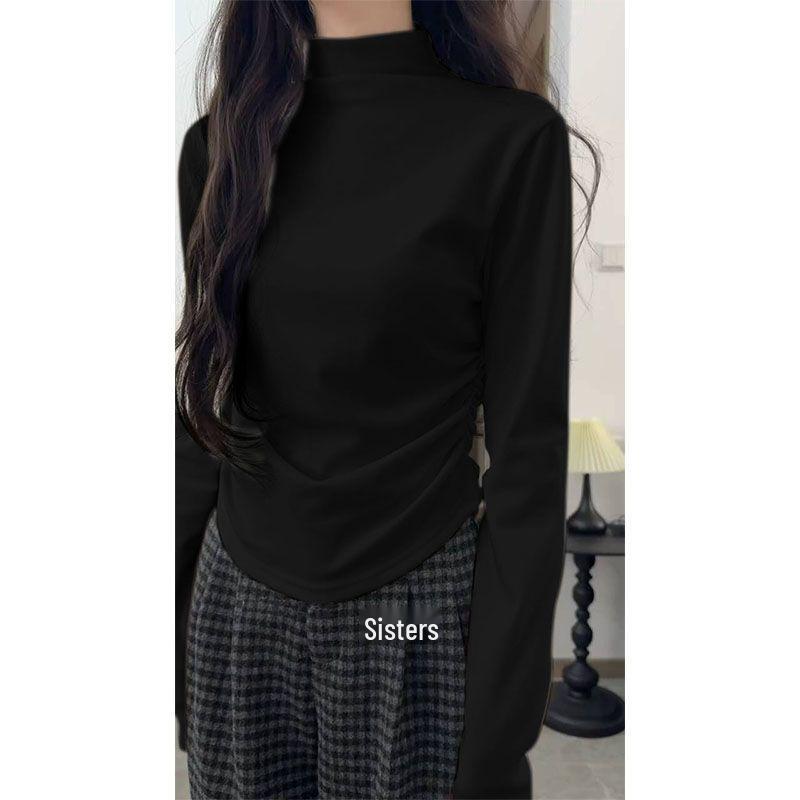 

Women s Slimming Black High-Neck Long-Sleeve Base Layer Top for Autumn, Winter, and Spring 2025. S чёрный