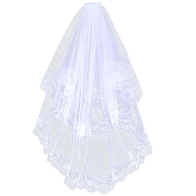 Women 2 Tier Lace Tulle Wedding Veil Exquisite Elegant Shiny Glitter Sequins Bridal Veil with Comb