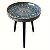 Bohemian Round Side Table with Marble-like Turkish/Mandala Pattern ,Plastic Tray Coffee Table for Indoor/Outdoor Use