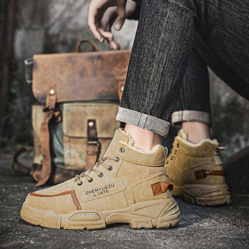 Fashion Winter Men's Plush Warm High Top Cotton Shoes Korean Version Casual Snow Boots Anti Slip Wear-resistant Boots Men's Shoes Botas