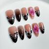 3D Floral Embossed Press-On Nails Sweet French Style Almond Shape Gel-Like Transparent Nail Tips Women