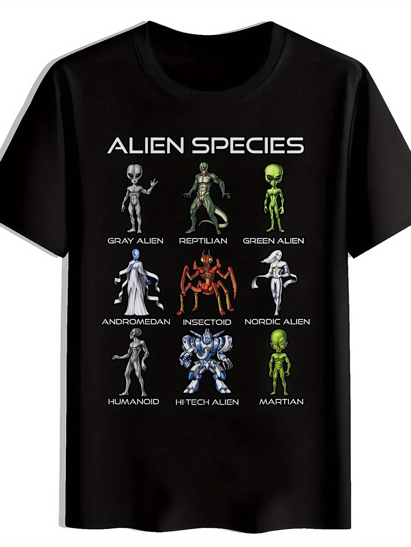 Alien Species Graphic T-shirt - Black Casual Summer Tee with Unique Alien Band Design XL