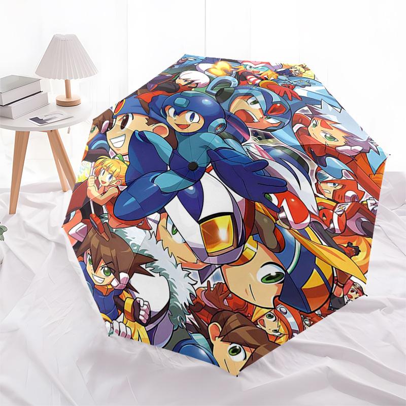 1pc Mega Man Automatic Folding Outdoor Umbrella - Portable 3-Fold Design with 8-Rib Iron Frame, Perfect for Fans, Travelers, Daily Use, and Gifts