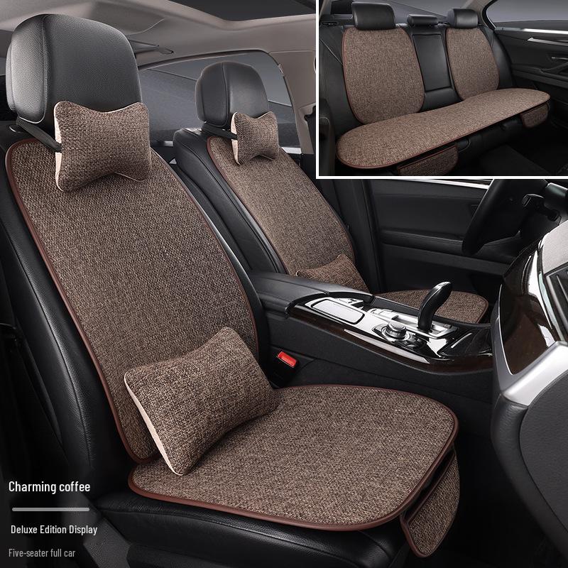 

Универсальный дышащий льняной комплект чехлов на сиденья автомобиля на четыре сезона - 7 штук, с полным охватом