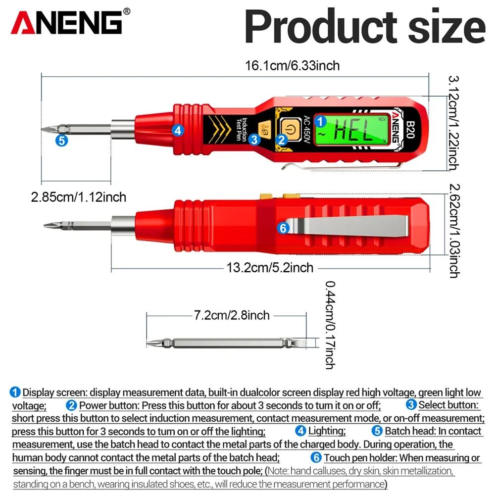 2026 ANENG B20 Voltage Tester Pen Dual-use Screwdriver Double Head Insulated Slotted Cross Pen Screw Driver Repair Meter Hand Tools Digital Display