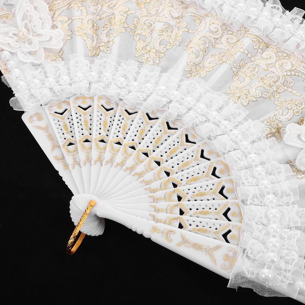 Lace Floral Folding Hand Fans Chinese Retro Style Bridal Wedding Party Dancing Props Lolita Performance Decorative Fan