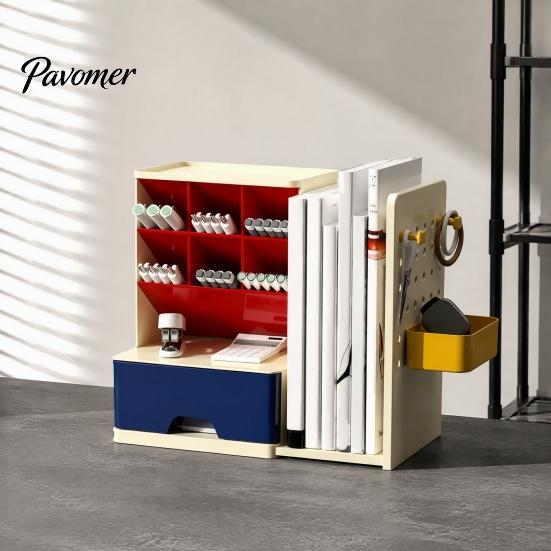 Multipurpose Art Supply Organizer Pen with Retractable Bookends And Pegboard, Multi-Functional Angled Makeup Adjustable for Book Brush Holder, Compact