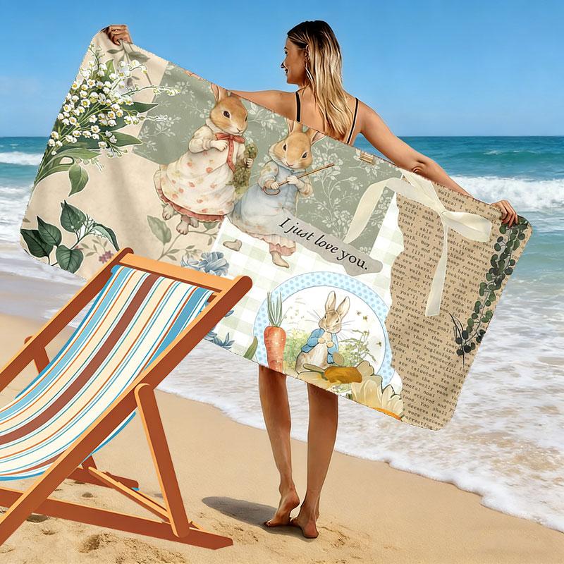 Peter Rabbit Print Beach Towel, Large Soft Quick Dry Towel for Beach Camping Swimming