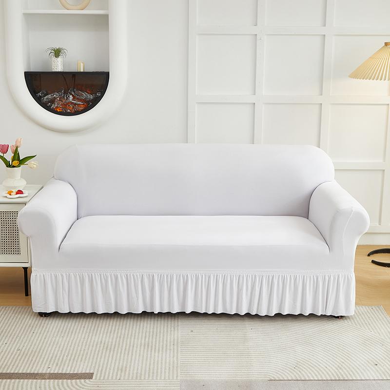 1pc Stretch Sofa Cover With Skirt Solid Color Dustproof Non-slip Adjuatable Sofa Slipcover for Bedroom Living Room Home Decor
