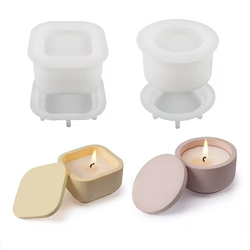 

Формы для свечных банок, Силиконовые формы для бетона для подсвечника с крышками, Формы для смолы для свечей, Формы для литья эпоксидной смолы