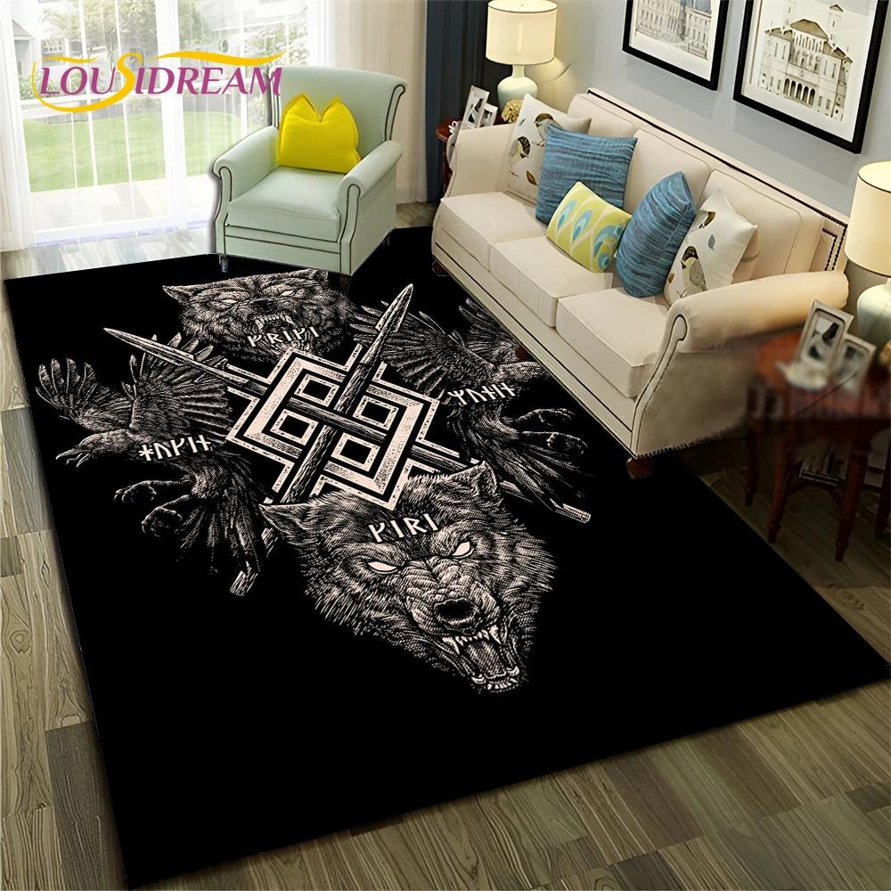 Nordic Viking Odin Valhalla Valknut Carpet Rug for Bedroom Living Room Home Sofa Decoration,Children Game Large Decor Floor Mat