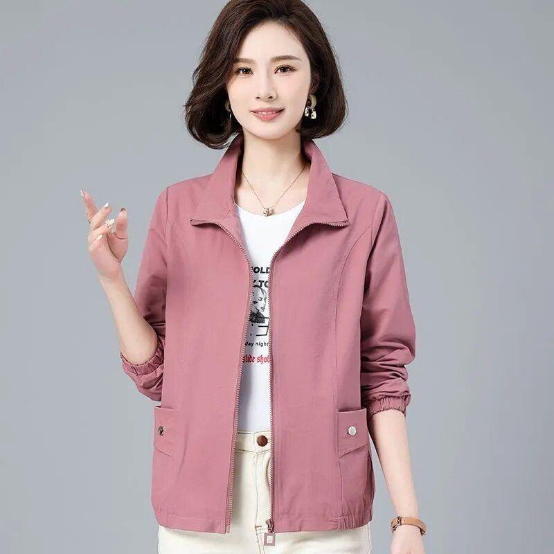 Short Coat Women's New Korean Version of Loose Fashion Simple Casual Versatile Solid Color Stand Collar Double Jacket Top