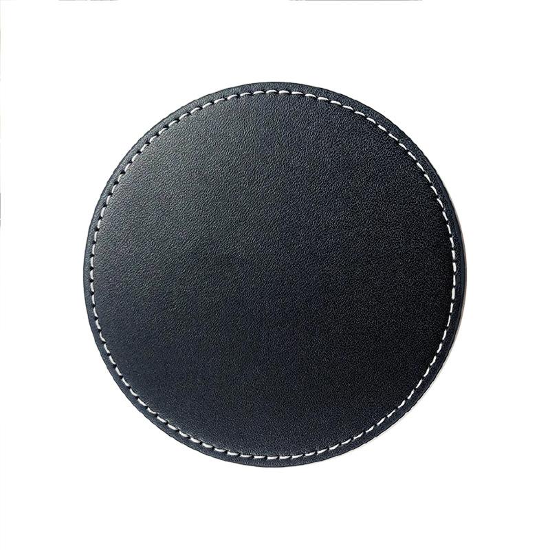 Round spot leather teacup mat can be ordered lOGO hand sewing with oil edge pu leather coaster thermal insulation mat wholesale