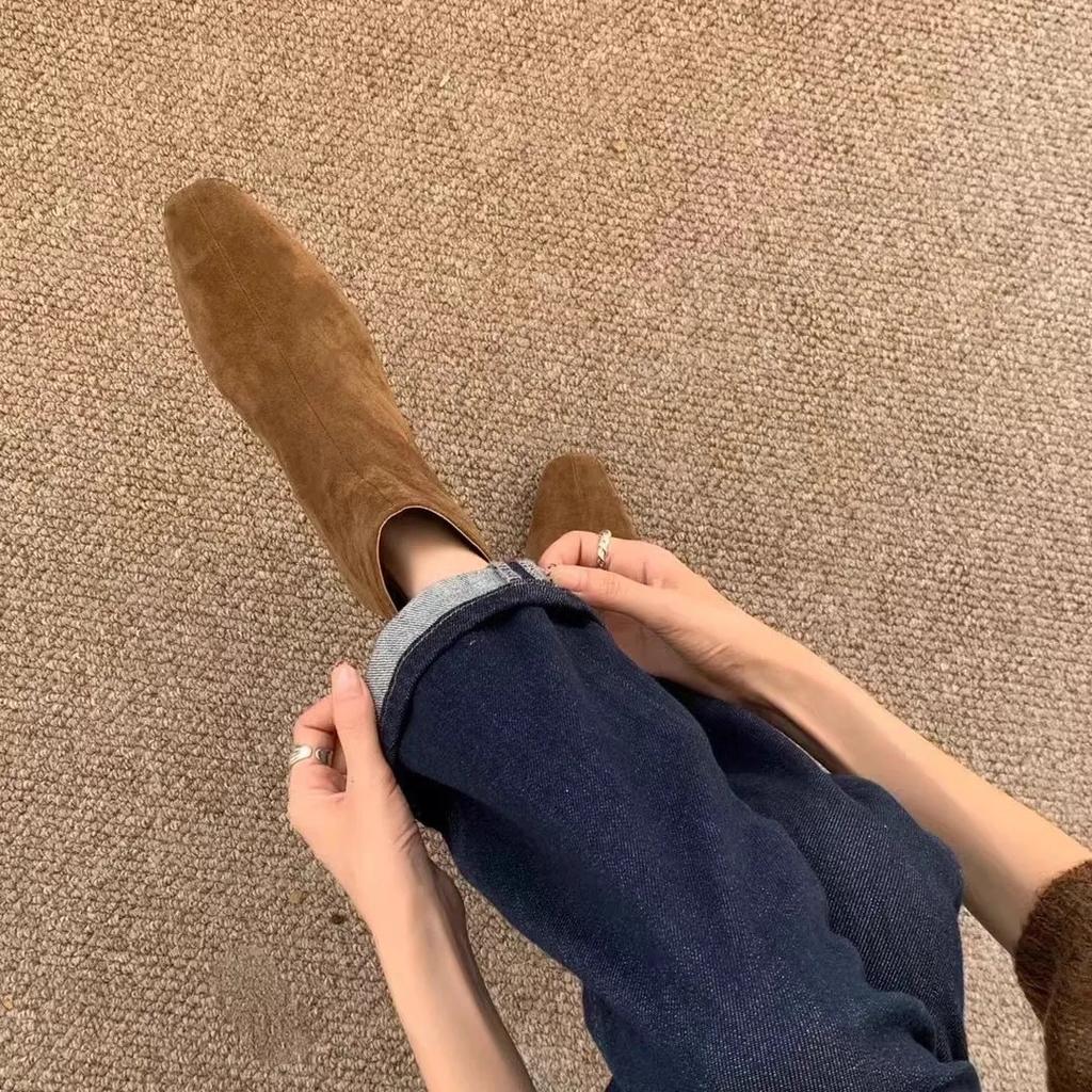 Vintage Suede Woman Stretch Slim Short Boot Casual Low Heel Shoes Autumn Ladies Party Mordern Ankle Shoes