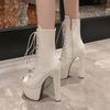 Women's high-heeled cool boots, sexy European and American style waterproof platform thick heel large size fish mouth shoes