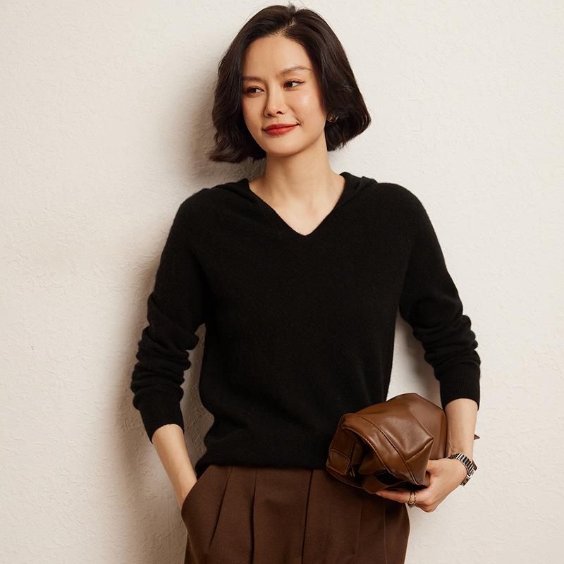 Women's Cashmere Knit Hooded Sweater - Autumn/Winter Loose Fit Pullover