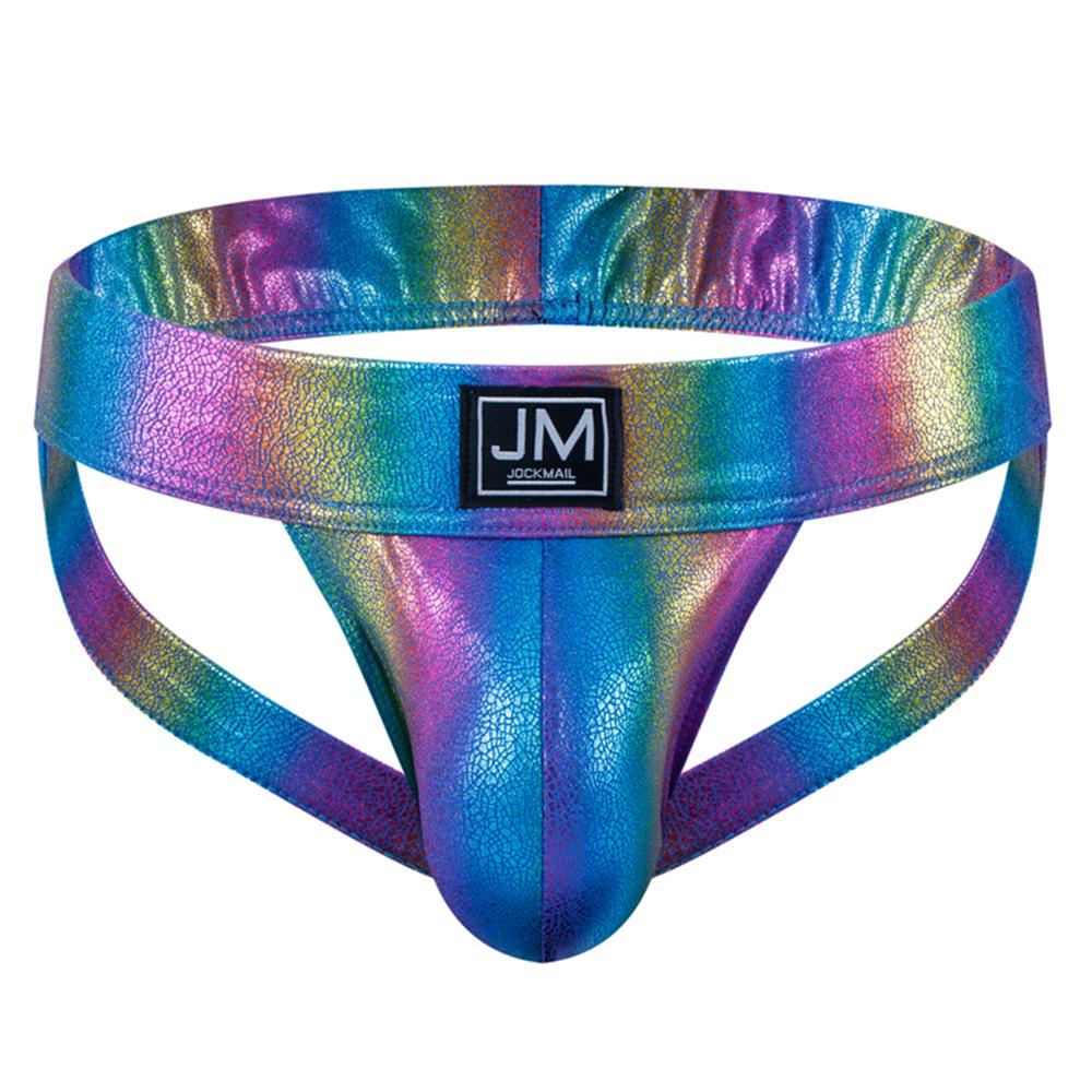 Jockstraps JOCKMAIL Fashion Low Waist Sexy Men's Underwear Gradient Colored Faux Leather Material Fabric Underpants