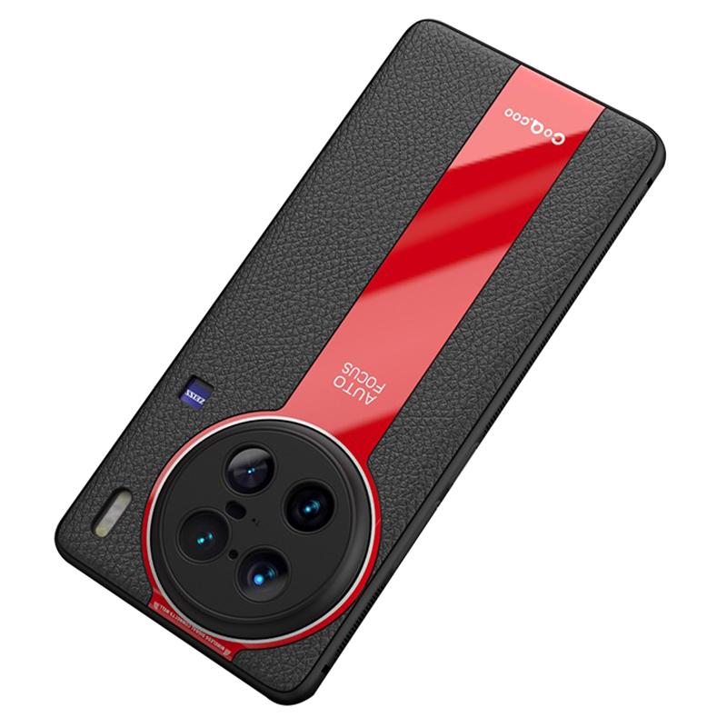 

Q.COO Для vivo X90 Pro 5G Чехлы для мобильных телефонов Кожаное покрытие ТПУ+Акриловая оболочка с противоскользящими полосками Red