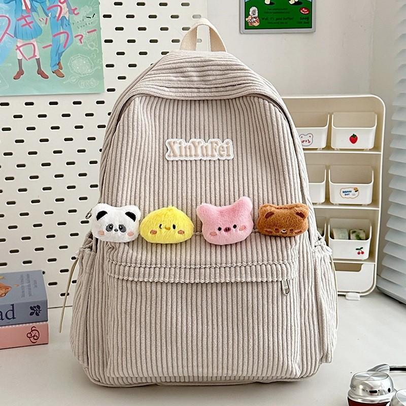 Retro Youth Backpack With Durable Corduroy Fabric For Daily Commute Campus And