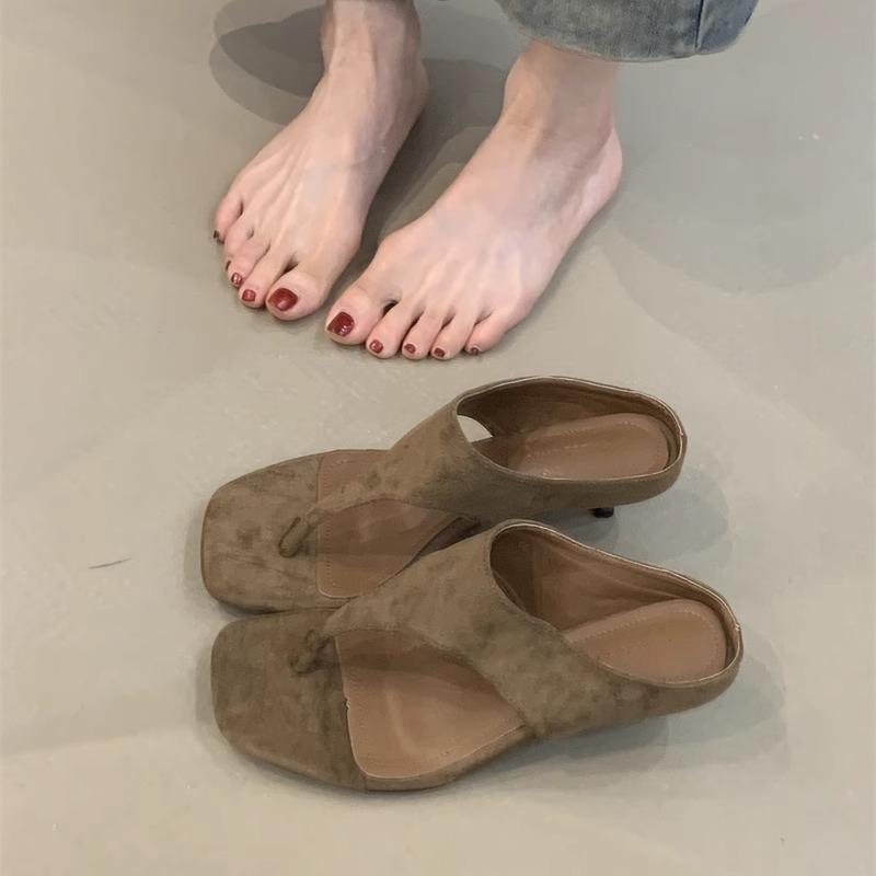 2025 Summer New Style Mid Heels Sandals Women's Flip Flops Comfortable Slimming High Heels Slip-On Shoes Korean Style Slippers