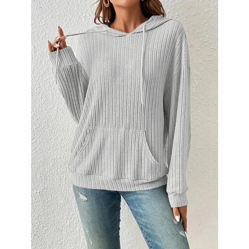 European and American Autumn Winter New Knitwear Hooded Pit Striped Kangaroo Pocket Long Sleeved Sweater