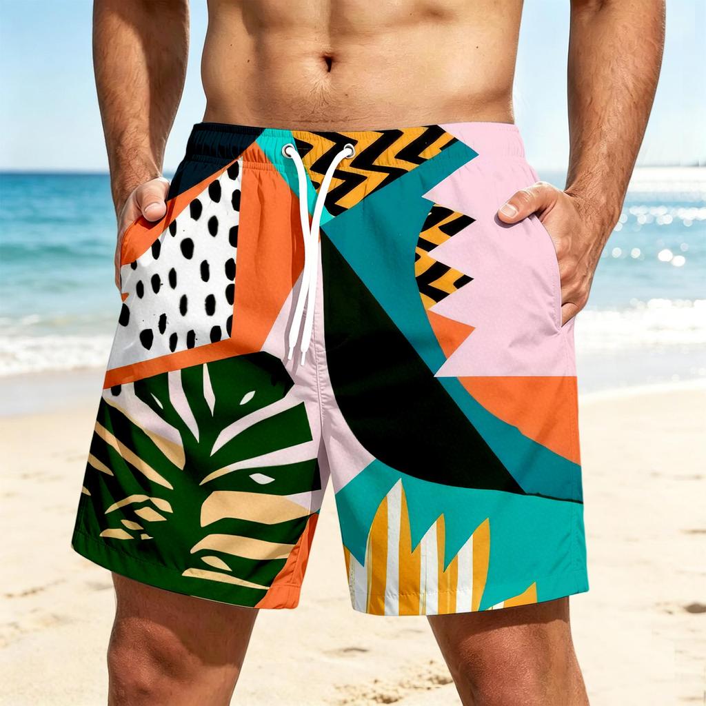 Men's Quick-Dry Hawaiian Print Beach Shorts for Summer Vacation