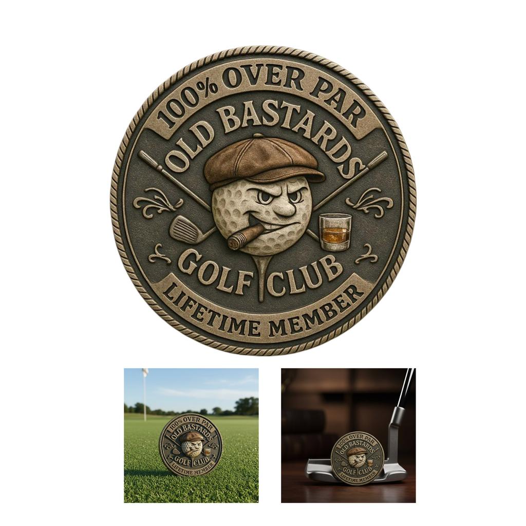 Golfball-Marker Golfzubehör Über Par Old Bastards Golfmünze, Lustige Golf-Herausforderungsmünze mit Whiskey-Design Scherzgeschenk
