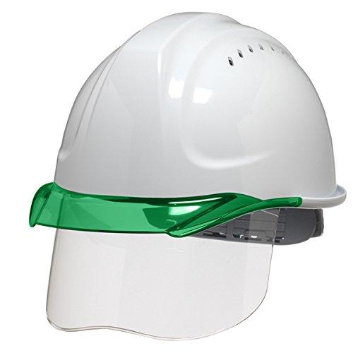 DIC Plastics Work Helmet with Shield and Ventilated Aero Mesh, SYA-CSV-SFE4M-M2, White/Green