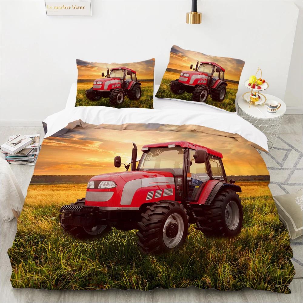 Tractor Truck Duvet Cover For Boys Kids Car Excavating Machinery Farm Vehicle Tool Quilt Cover Polyester For Bedroom Decorations