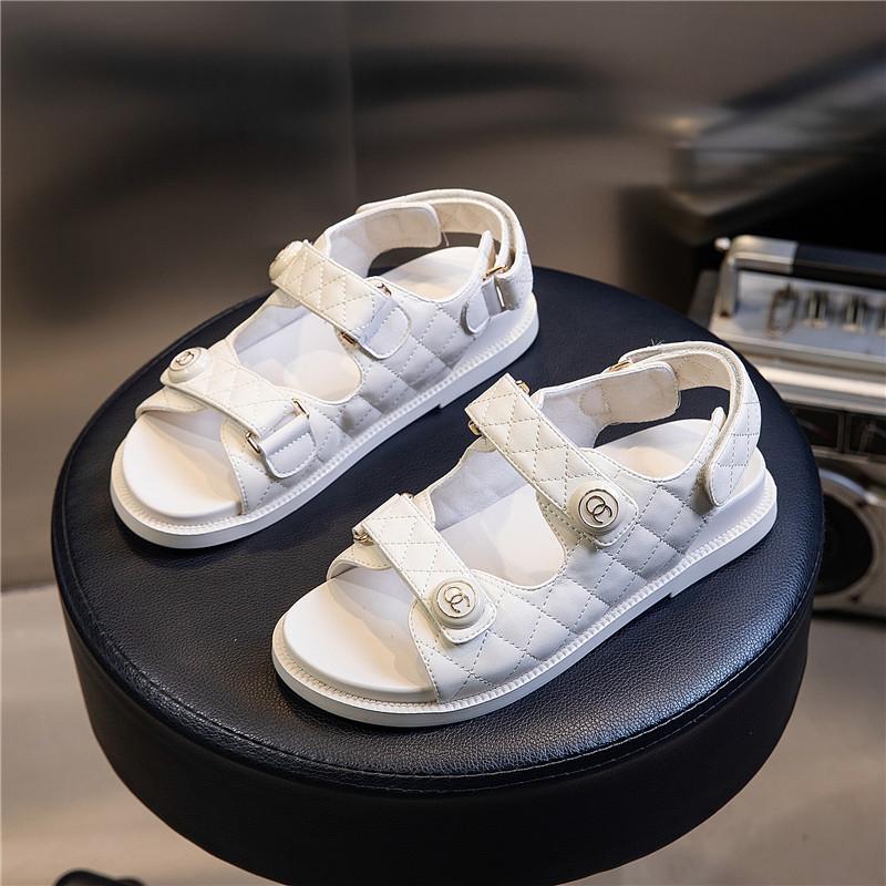 

Summer breathable 2025 new fashion outerwear casual sandals women s Korean version flat-bottomed comfortable Velcro women s shoes 40 бежевый