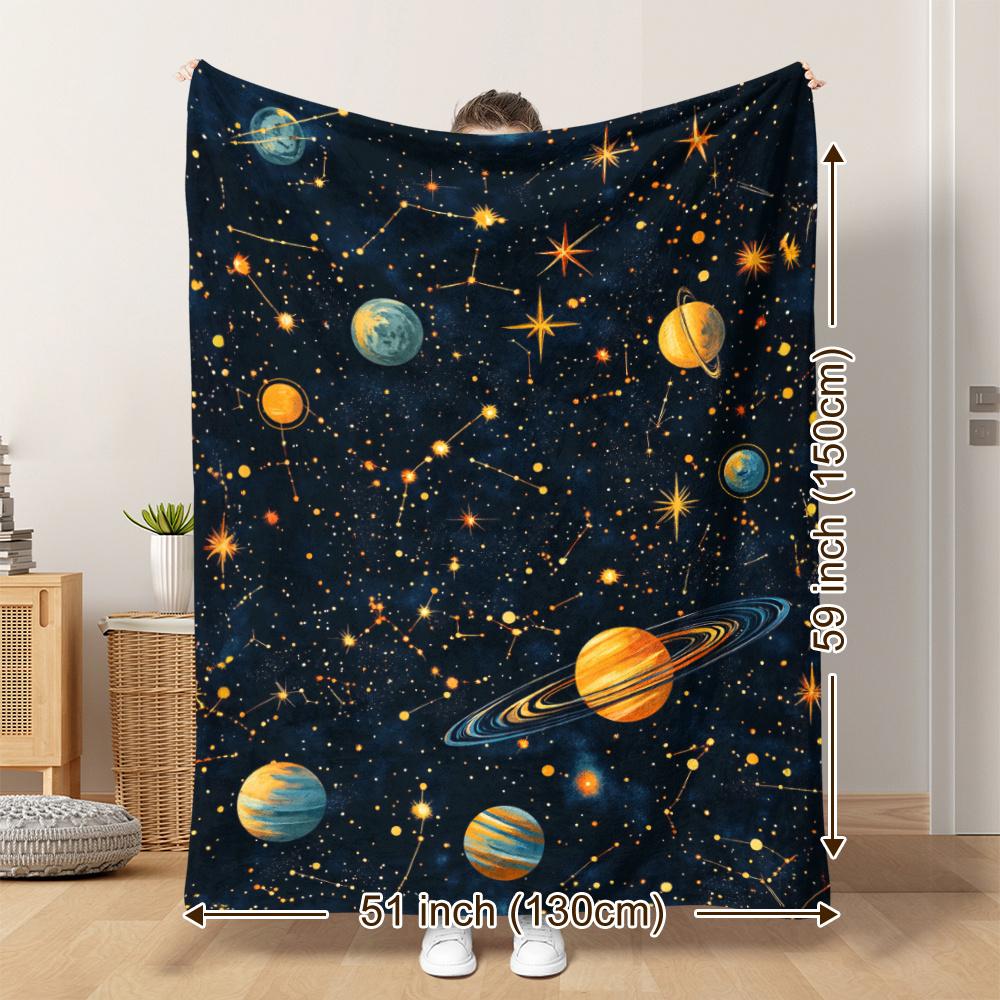 Textilien Unisex Coral 1Pc Cozy Universe-Themed Flannel Blanket With Vibrant Planets & Stars Design – Soft, Warm, And Lightweight – Perfect