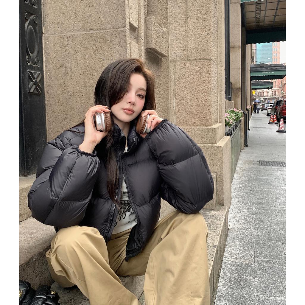 Short down jacket women's new small thickened loose bread jacket stand-up collar winter coat brown