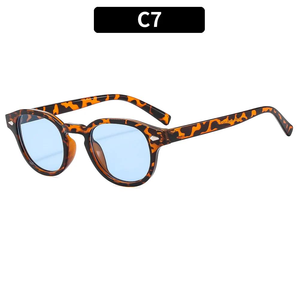 Vintage Tortoise Shell Round Sunglasses Women Men 2024 Brand Design Retro Rivet Yellow Blue Lens Square Sun Glasses Female UV400