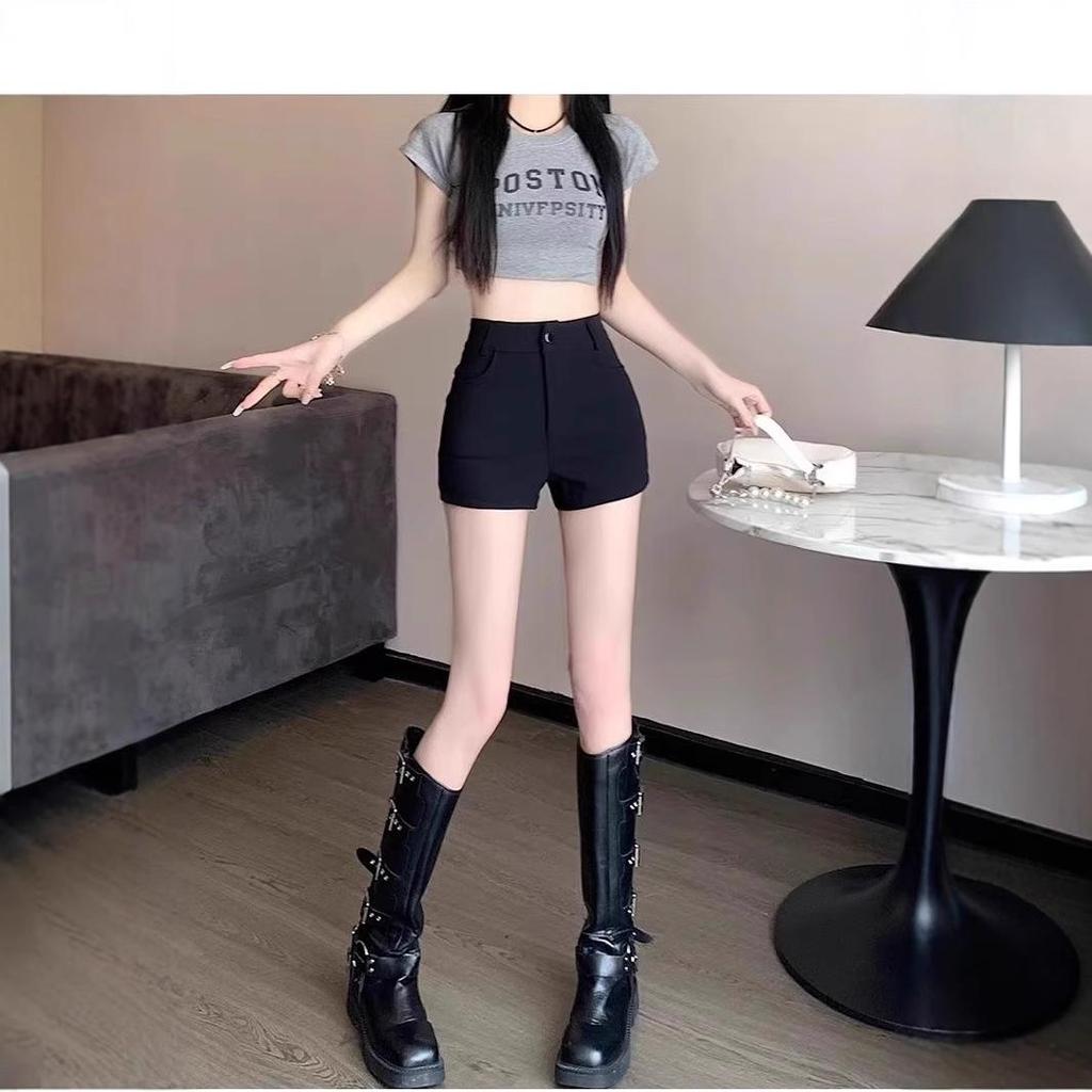 Women's 2025 Spicy Girl High-Waisted Black A-Line Shorts - Slimming & Cool Summer Hot Pants