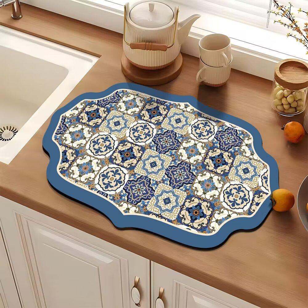 American Vintage Flower Diatoms Mud Drain Mat Kitchen Absorbent Quick Drying Table Mat Household Bowl Plate Drying Mat
