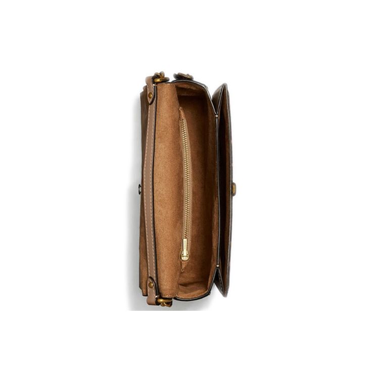 Coach Hutton 21 Classic Monogram Color Block Personality Leather And Snakeskin Coated Canvas Small Shoulder Crossbody Bag Women Bags Brown 89068-B4PVR