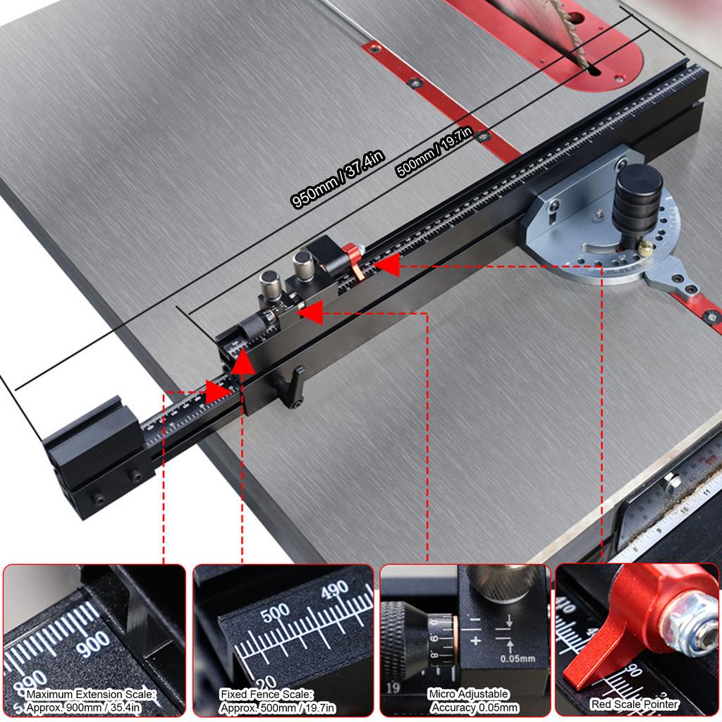 Table Saw Miter Gauge with Micro Adjustable Flip Stop and Extendable Fence for Band Saw Router Table 3/8x3/4 Inch T Slot