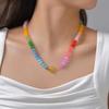 Unique Colored Natural Stone Necklace,Women's Stainless Steel OT Buckle Bead Chain Necklaces,Fashion Jewelry Gifts
