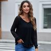 Fall and Winter New Arrival Cut Out Stripes V Neck Long Sleeves T-shirt Female 2024 Fashion Fashion Plus Size Pullover Bottoming Shirt Tops Female
