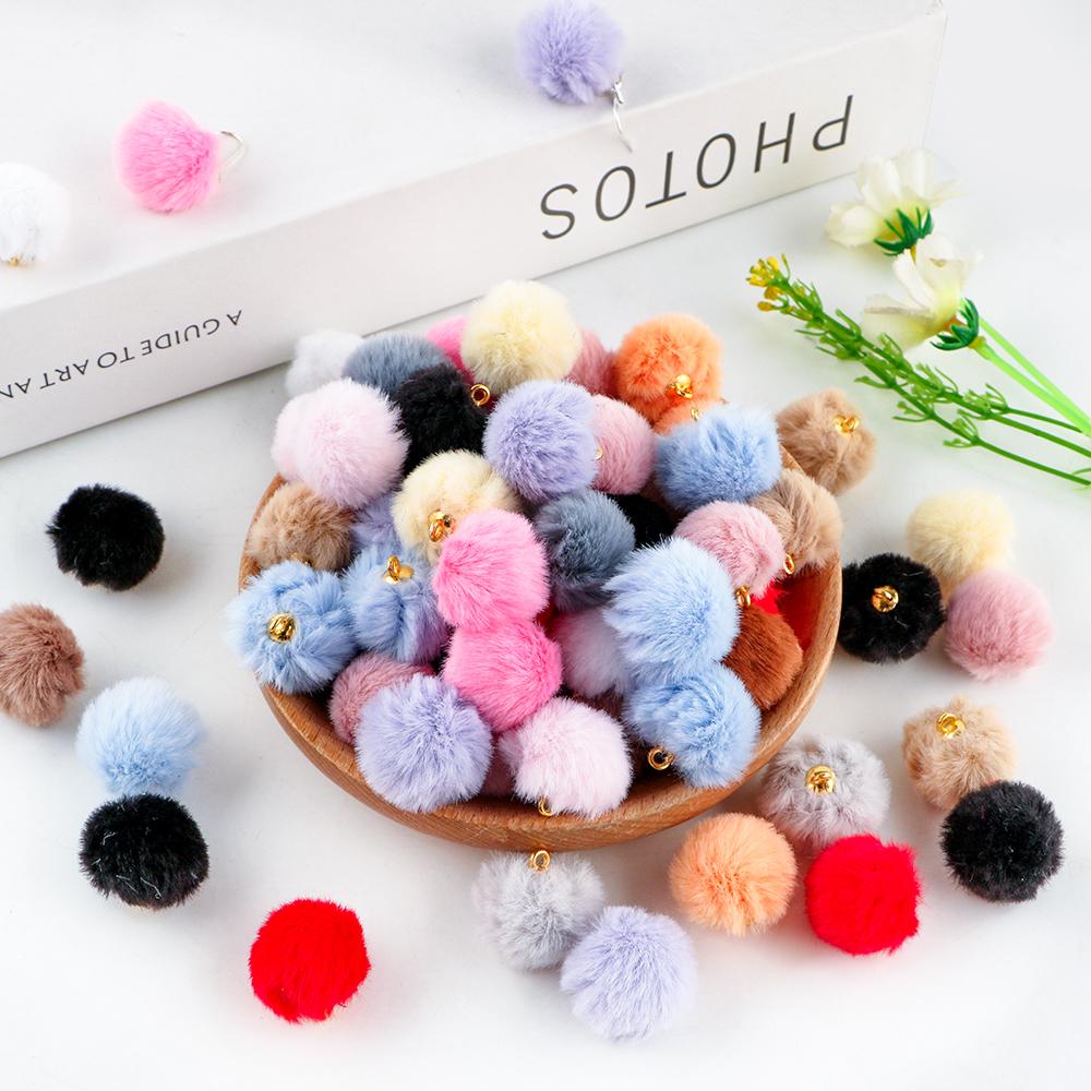 20pcs Plush Fur Cover Ball Beads Charms Cute Bead Pendant for DIY Jewelry Making Accessories Handmade Earring Bracelet