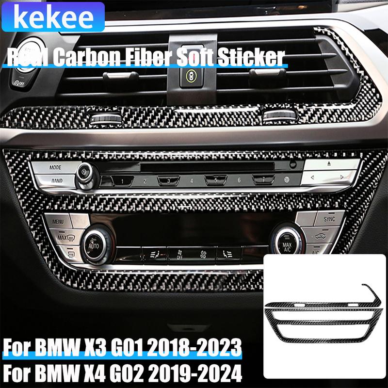 Real Carbon Fiber Car Accessories Center Climate Radio Decorative Cover Soft Sticker For BMW X3 G01 2018- X4 G02 -2024