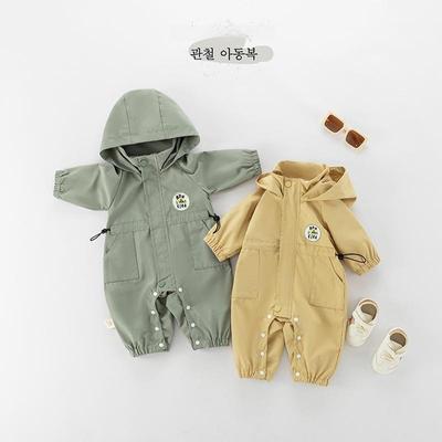 Combinaison bébé style coréen d'automne: Veste de travail, détail à la taille, double couche pour les sorties et les déplacements à quatre pattes