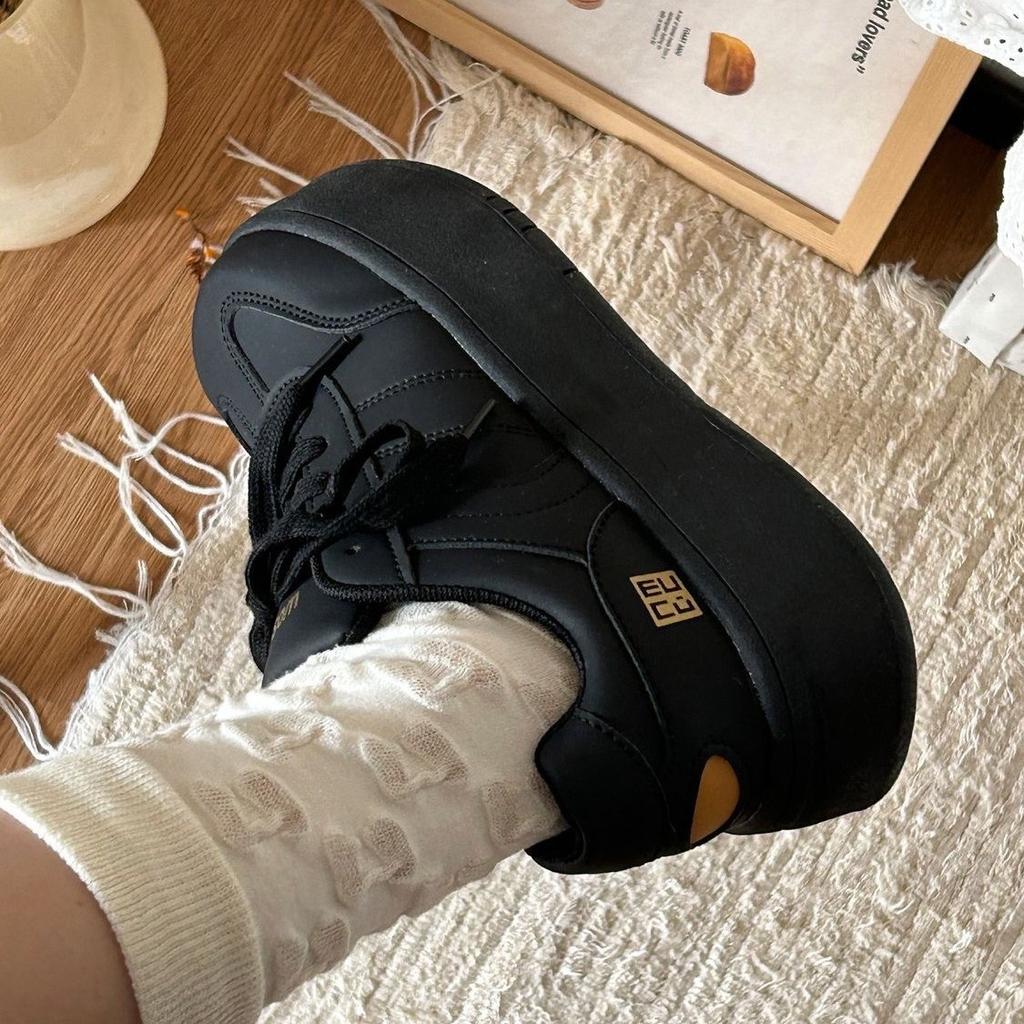High-value Skirt, Black Heightening Platform Shoes, Children's Spring New Versatile Sports Retro German Training Board Shoes