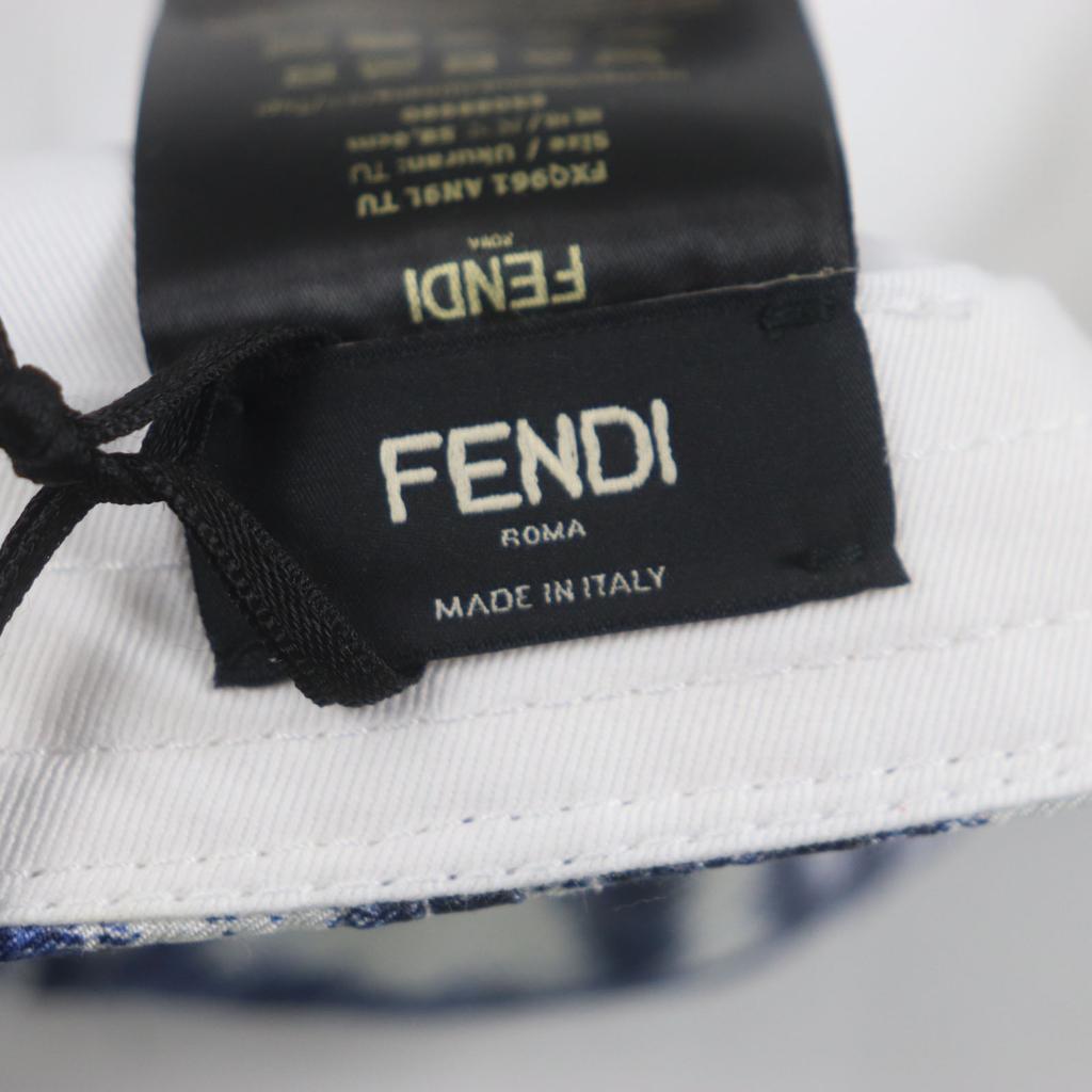 Pristine FENDI Cap All-over Pattern Baseball Hat Blue White Silk Mens 58 FXQ961 Used