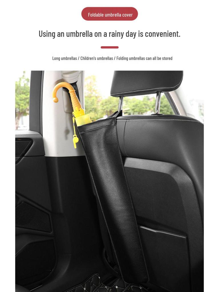Car Umbrella Holder: Foldable Leather Storage Sleeve for Rainproof Protection