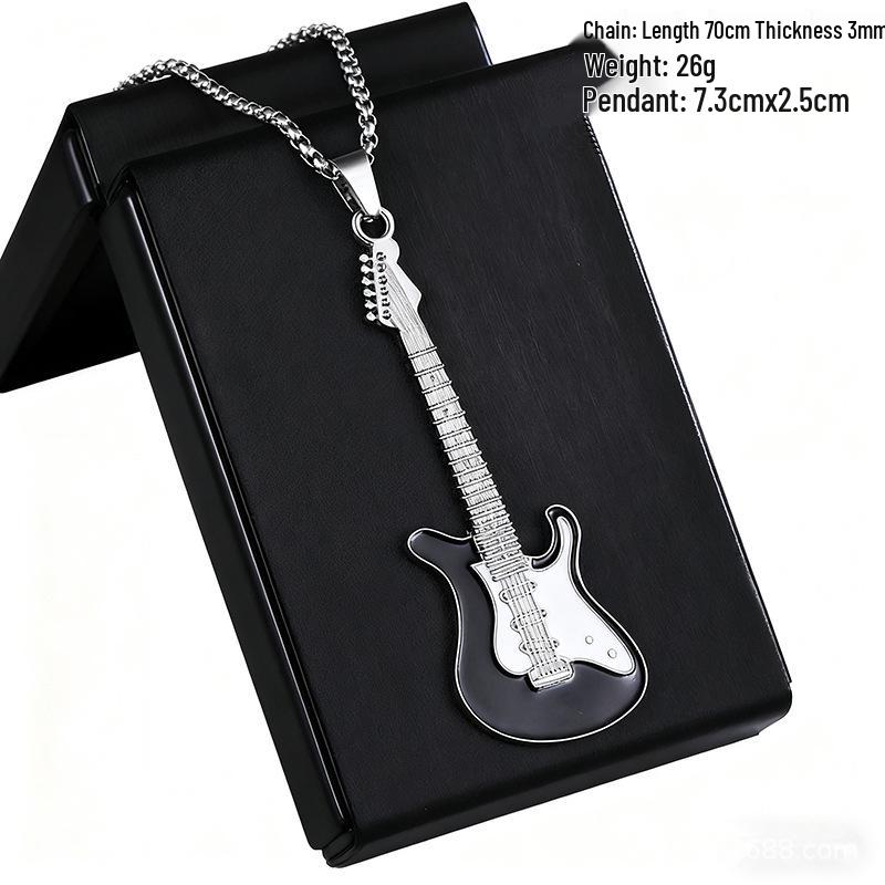 European Hip Hop Guitar Pendant Necklace - Trendy Titanium Steel Street Dance Sweater Chain Ornaments