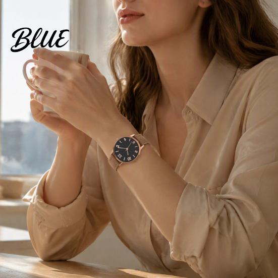 Alloy Case Watches Women Faux Leather Strap Watch Round Dial Quartz Casual Formal Wristwatch Ladies Wristwatch Gifts for Her
