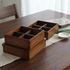 Wood Bento Dark Brown Box Square Japanese Style Compartment Food Container for Sushi