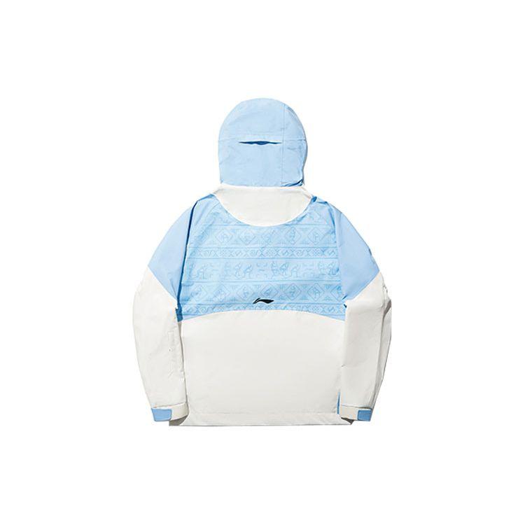 Li Ning Ski Series Printed Spliced Zipper Hooded Sports Windbreaker Unisex Outerwear Blue White AHXT013-3